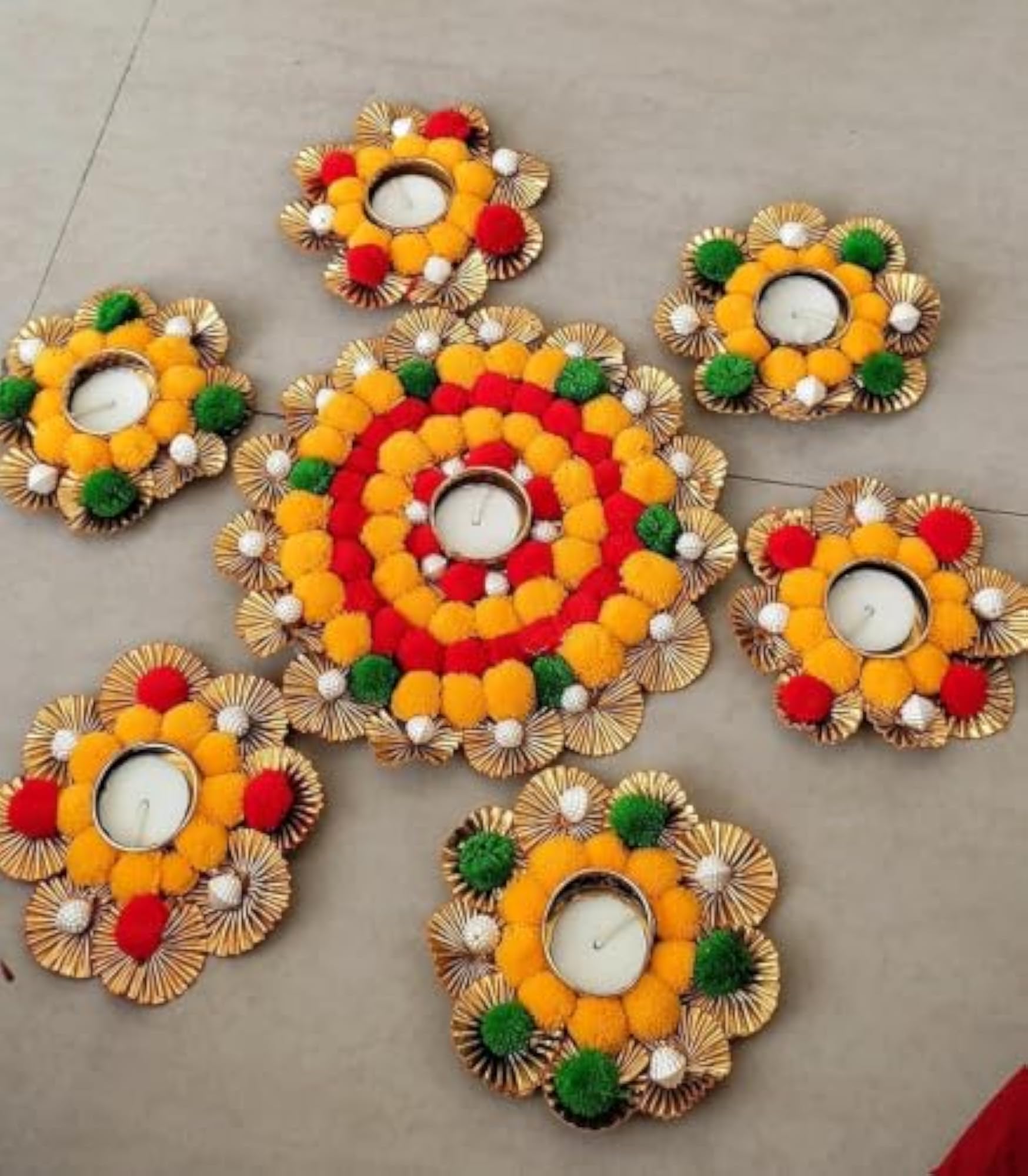 Set of 7 Rangoli for Diwali Decoration with Diya Holder